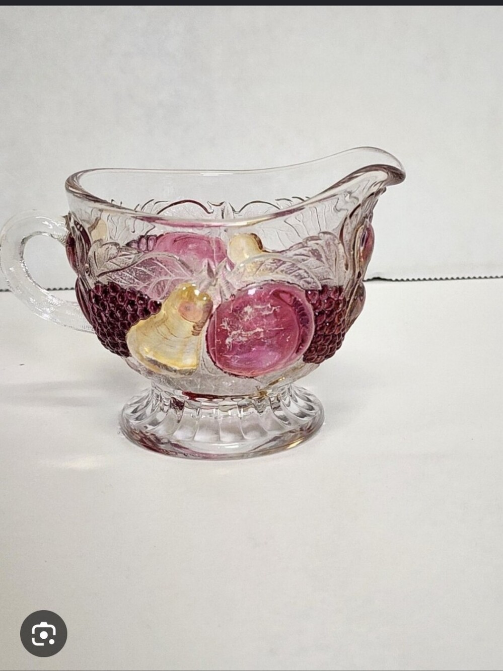 Westmoreland Pink and Yellow Fruit Pattern Glass Creamer
